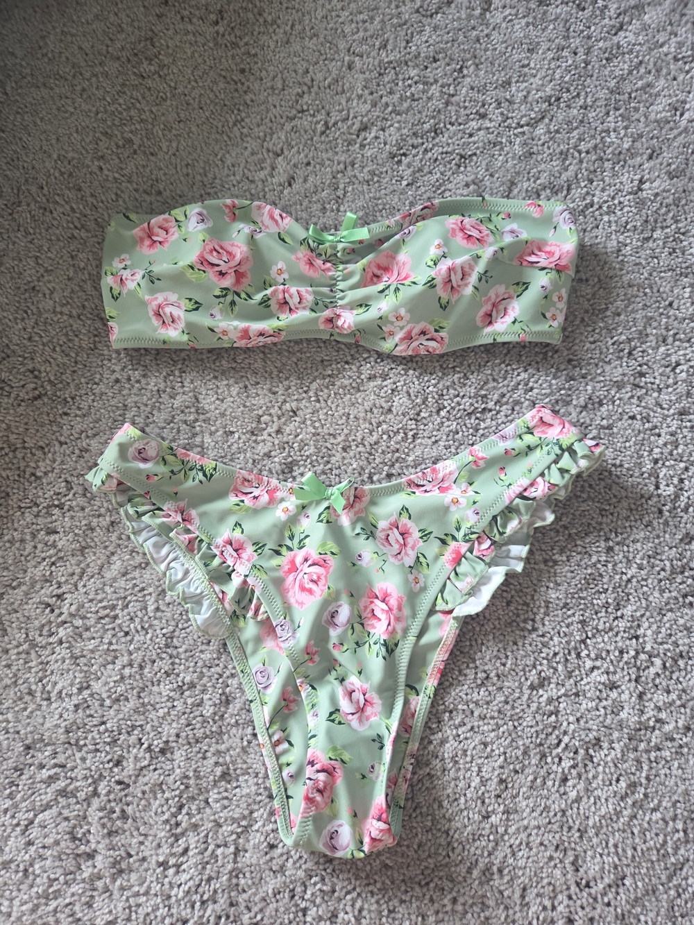 Floral Bandeau Bikini Set in Mint Green